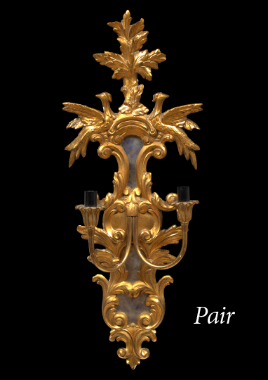 Appraisal: Pair of Italian Mirrored Giltwood and Brass Two-Arm Appliques in