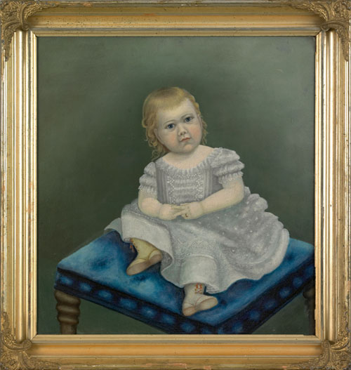 Appraisal: American School ca oil on canvas folk portrait of a