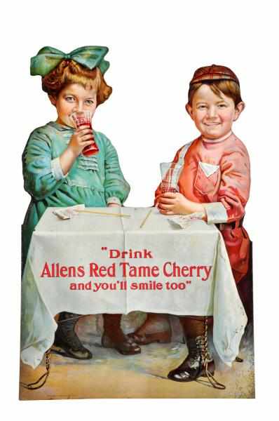 Appraisal: Tin Allens Red Tame Cherry Die-Cut Sign Description Early s