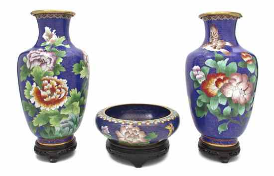 Appraisal: A Chinese Cloisonne Garniture comprising a pair of baluster vases