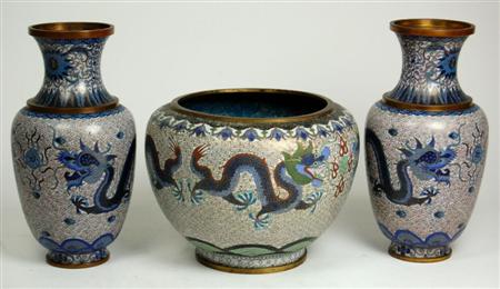 Appraisal: A pair of Chinese cloisonn enamel vases each with trumpet