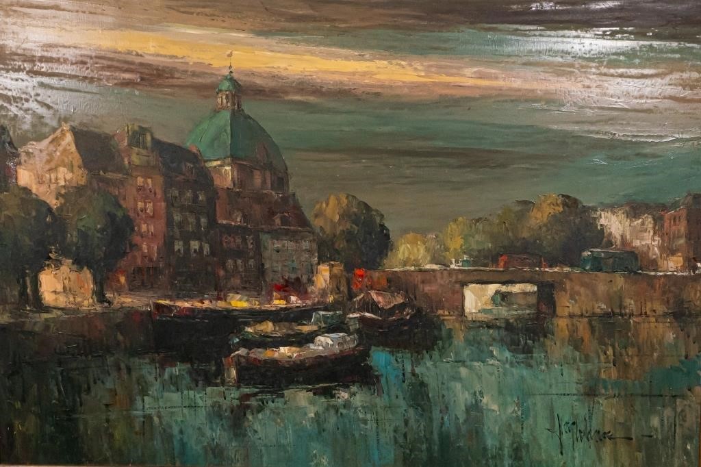 Appraisal: OIL ON CANVAS AMSTERDAM CANAL SCENEContinental th Century Oil on