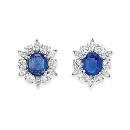 Appraisal: Pair of Sapphire and Diamond Earclips Estimate -