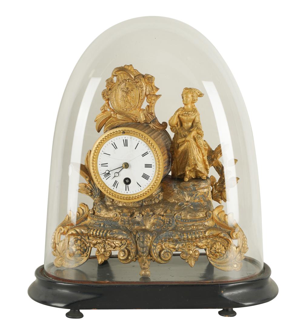 Appraisal: GILT METAL FIGURAL MANTEL CLOCKthe dial and movement unsigned movement