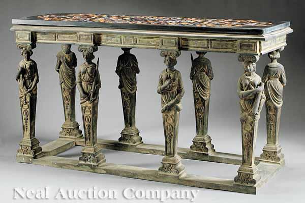 Appraisal: A Neoclassical-Style Patinated Bronze and Specimen Center Table of architectonic