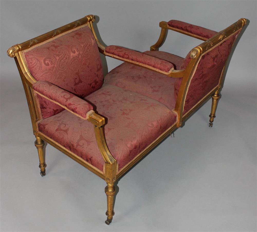 Appraisal: LOUIS XVI STYLE GILTWOOD TETE A TETE upholstered in dusty