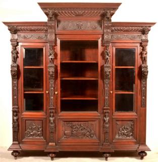 Appraisal: th Century Highly Carved Mahogany Door Bookcase th Century Highly