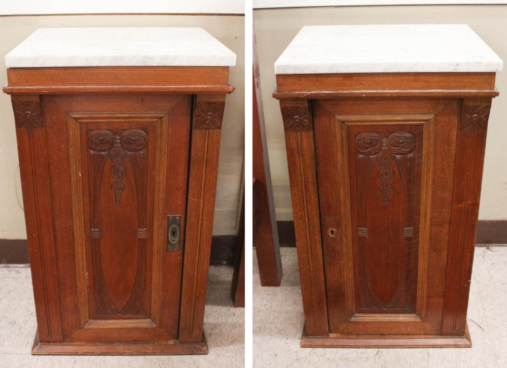 Appraisal: PAIR OF MARBLE-TOP CABINET NIGHTSTANDS German c H x W