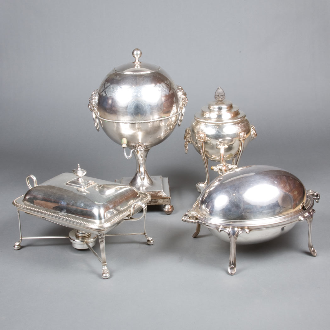 Appraisal: Group of Sheffield Plated Table Articles Including two warming dishes