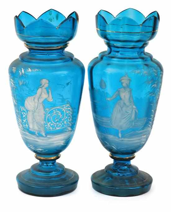 Appraisal: A pair of Mary Gregory cerulean glass vases Circa Each