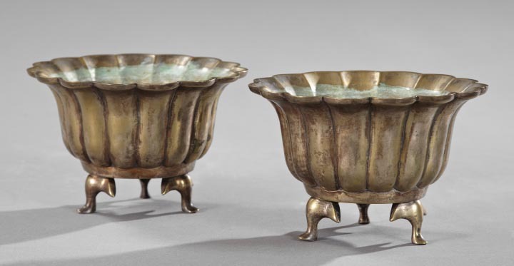 Appraisal: Diminutive Pair of Kuang Hsu Ribbed Bronze Tripodal Cachepots fourth