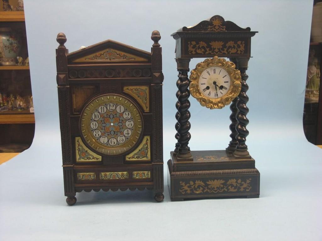 Appraisal: A Victorian walnut mantel clock in the style of A