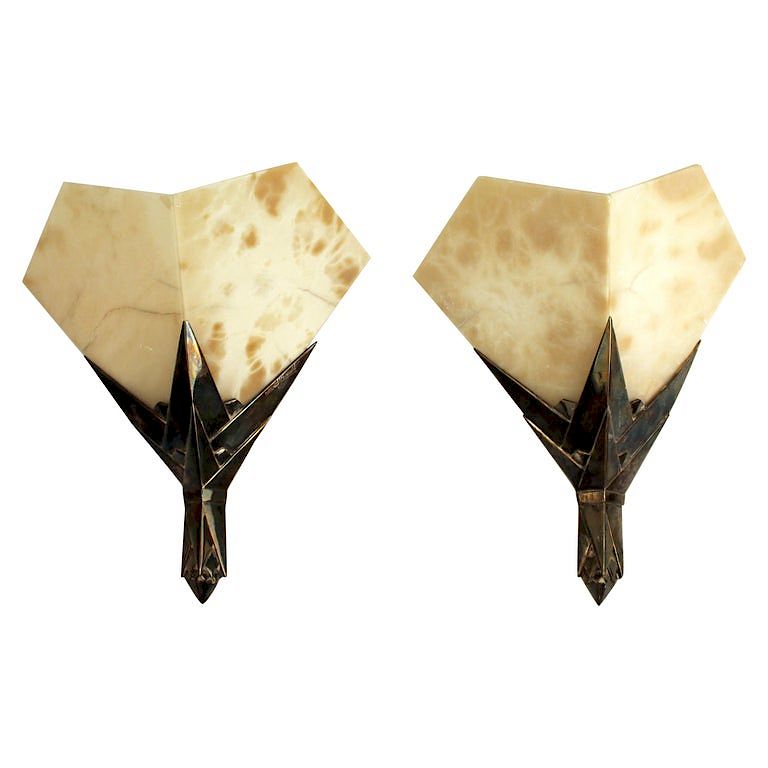 Appraisal: Albert Cheuret French Art Deco Cactus Sconces Pr Pair of