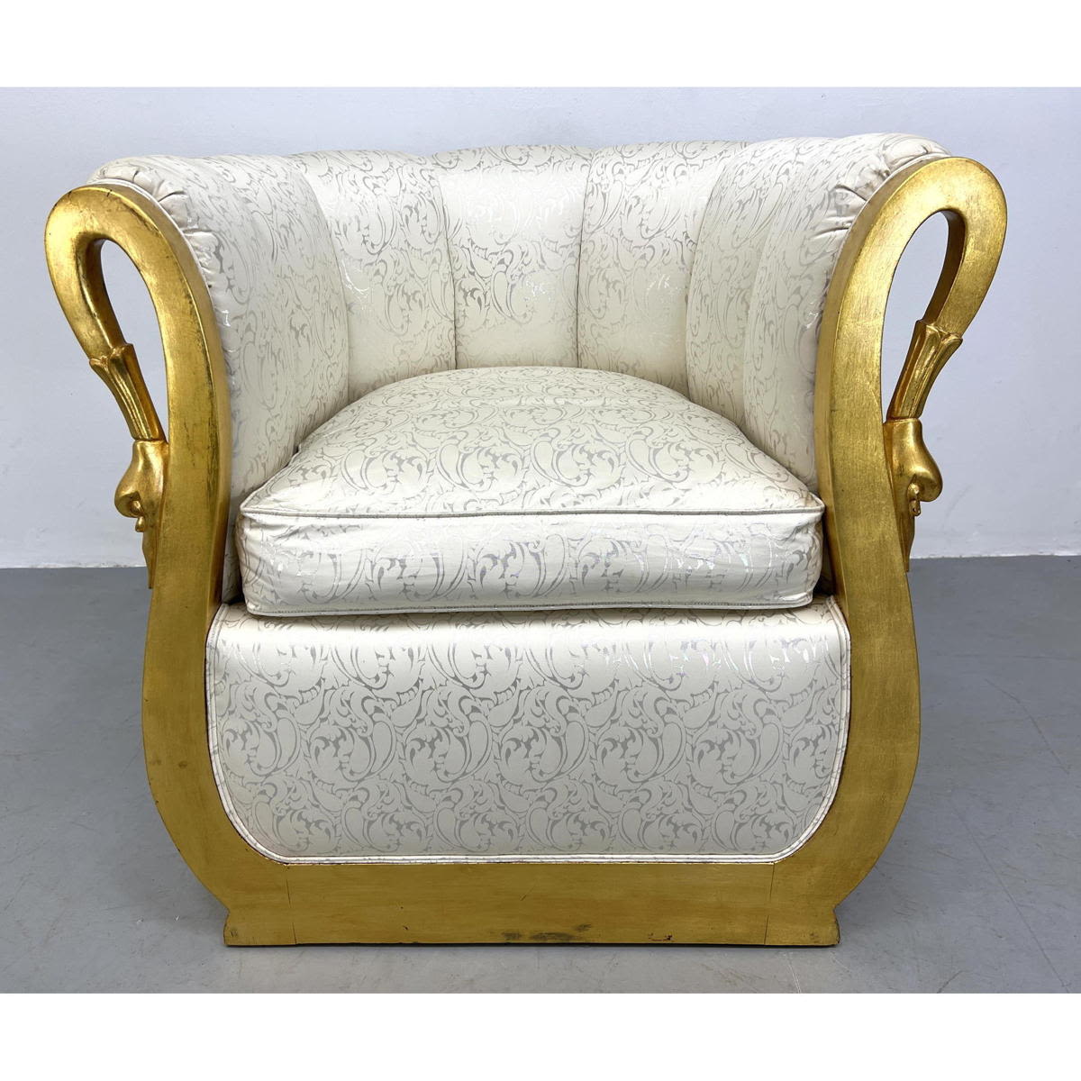 Appraisal: Gilt Painted Swan Neck Arm Lounge Chair Rounded barrel back