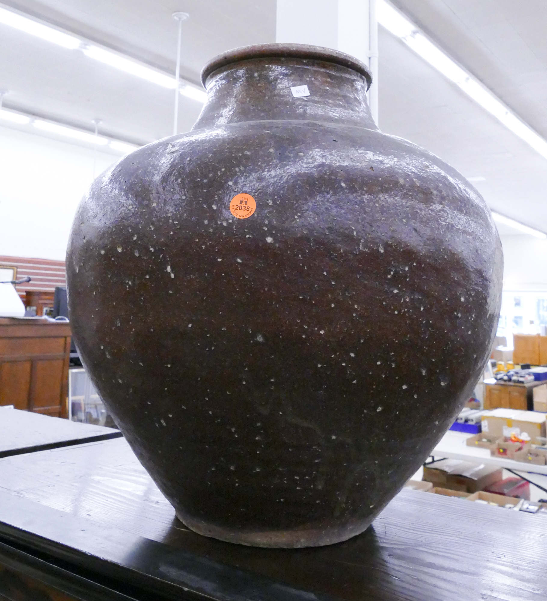 Appraisal: Large Meiji Japanese Provincial Brown Pottery Jar- ''