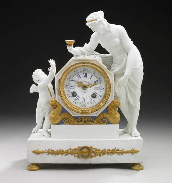 Appraisal: A French bisque porcelain mantel clock retailed by J E