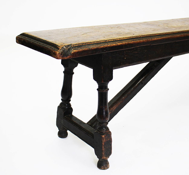 Appraisal: AN ANTIQUE OAK BENCH with turned legs and of pegged