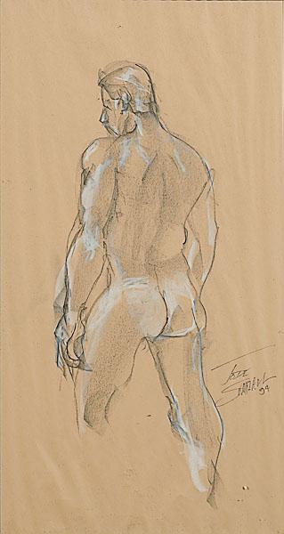 Appraisal: PENCIL STUDY OF A MALE NUDE graphite and gouache accents