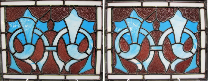 Appraisal: PAIR OF LEADED AND STAINED GLASS WINDOWS American c handcrafted