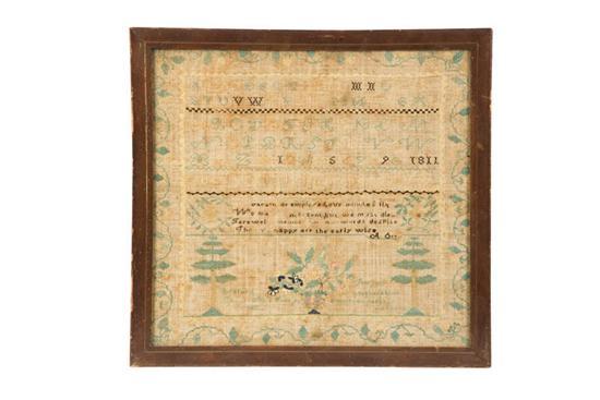 Appraisal: SAMPLER Jenny Riddle Bedford School possibly American silk on linen