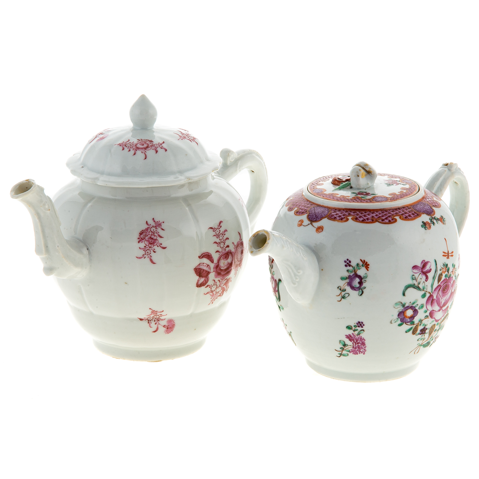 Appraisal: TWO CHINESE EXPORT PORCELAIN TEAPOTS Circa Famille Rose globular teapot