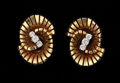 Appraisal: A Pair of Gold and Diamond Earclips k yellow gold