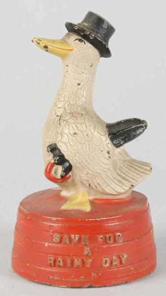 Appraisal: Cast Iron Hubley Duck on Tub Still Bank Description Circa