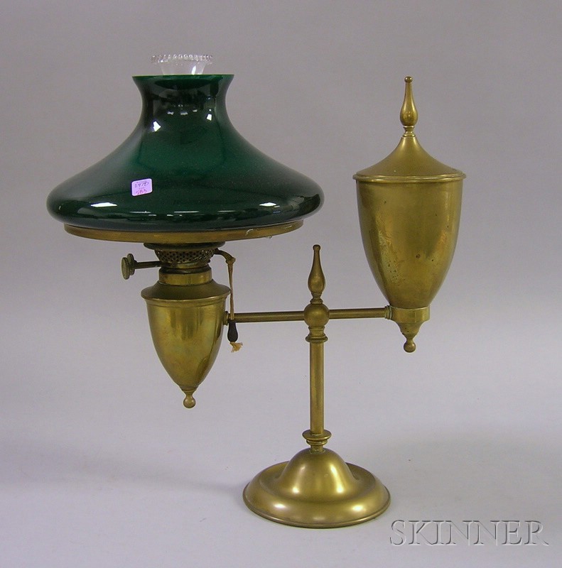 Appraisal: Bradley Hubbard Brass Kerosene Student Lamp with Green Cased Glass