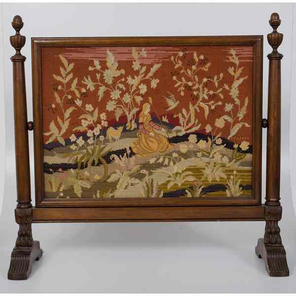 Appraisal: Needlepoint Firescreens Two carved wooden fire screens with inset needlepoint