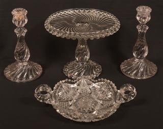 Appraisal: Four Pieces of Colorless Glass Colonial pattern cake stand -