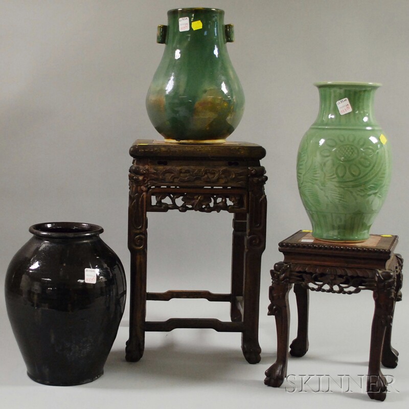 Appraisal: Three Assorted Asian Glazed Ceramic Vases and Two Small Chinese