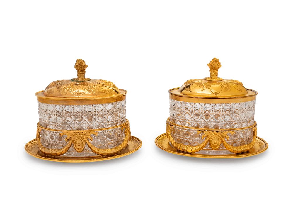 Appraisal: A Pair of English Gilt Silver-Plate Biscuit Boxes A Pair