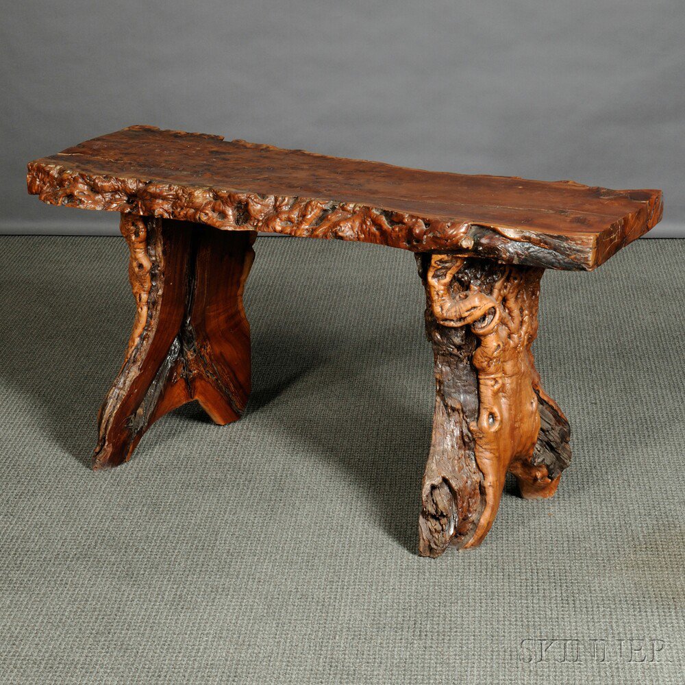 Appraisal: Root Side Table China three-slab cypress wood table x x