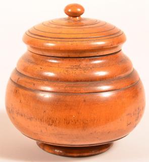 Appraisal: th Century Peasware Covered Canister Turned maple with concentric ring