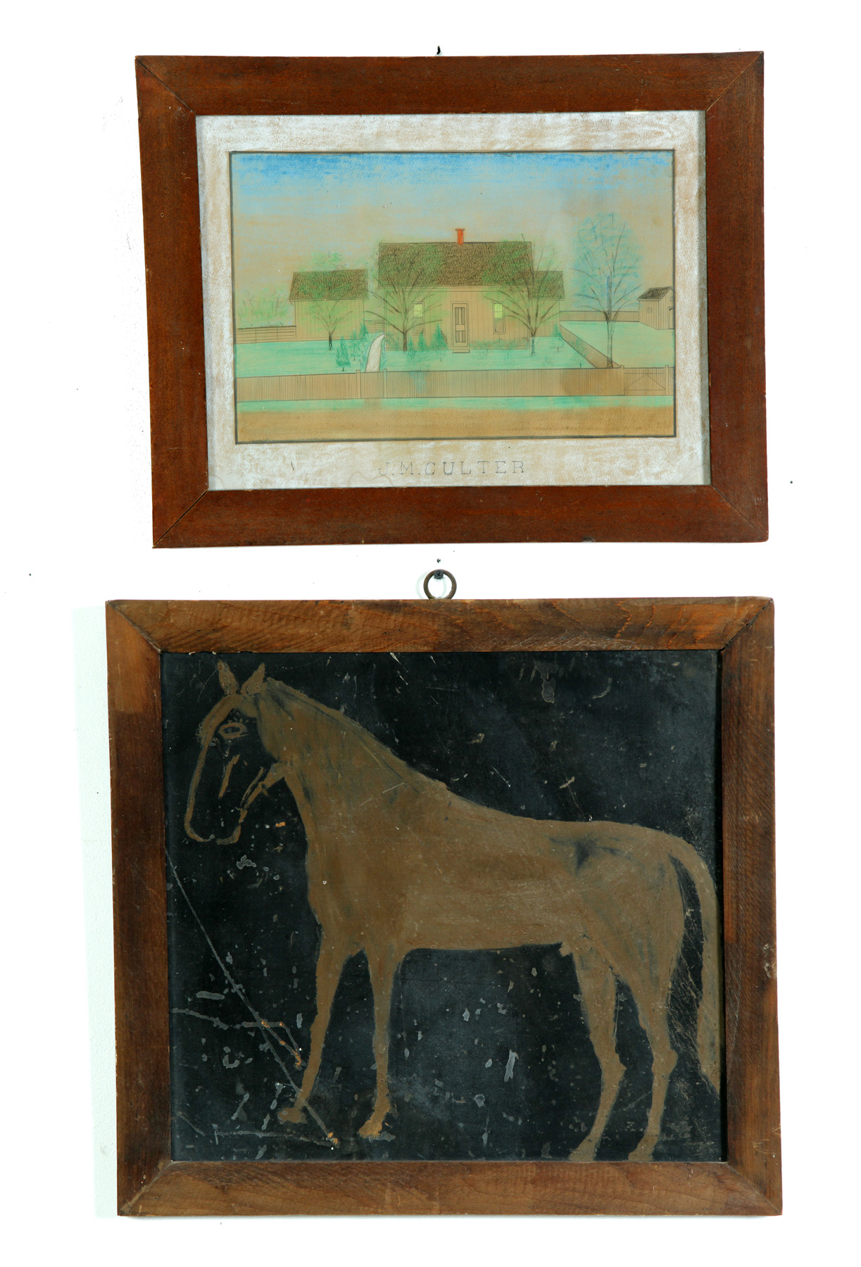 Appraisal: TWO PORTRAITS OF A HORSE AND A HOUSE AMERICAN TH-