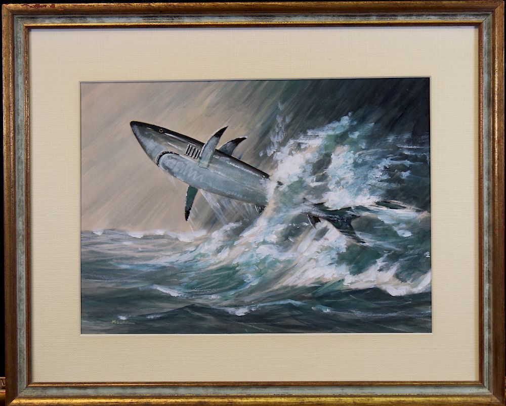 Appraisal: Moore Signed Mixed Media Painting of Shark Moore Signed Mixed