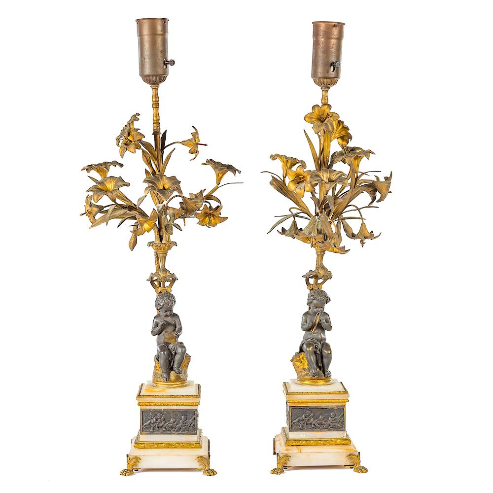 Appraisal: Pair Napoleon III bronze marble figural lamps third quarter- th