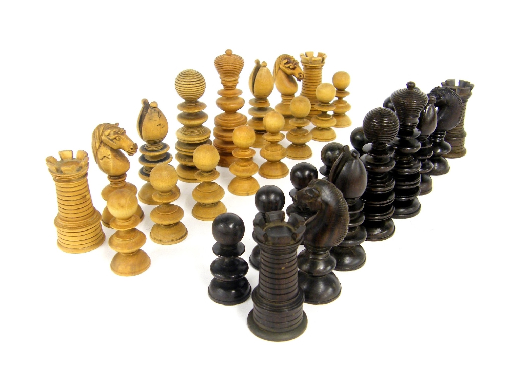 Appraisal: th century rosewood and boxwood chess set height of king