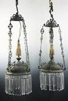 Appraisal: PAIR CHANDELIERS - Pair of Persian Brass Hall Chandeliers with