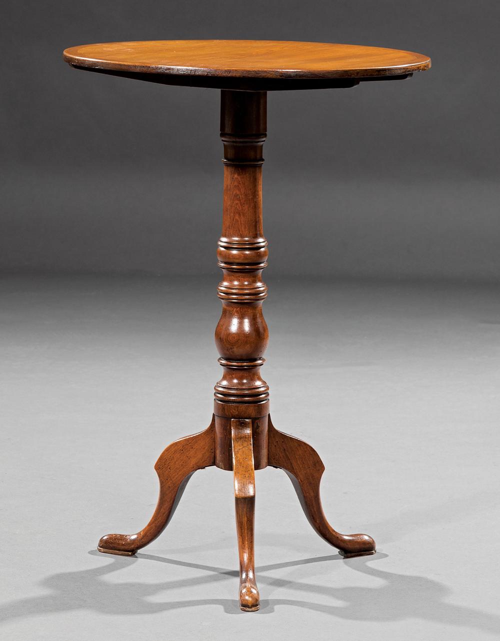 Appraisal: George III Tilt-Top Walnut Candlestand th c associated top turned