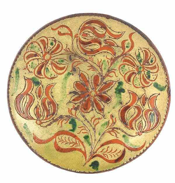 Appraisal: Bucks County Pennsylvania sgraffito redware charger ca attributed to Conrad