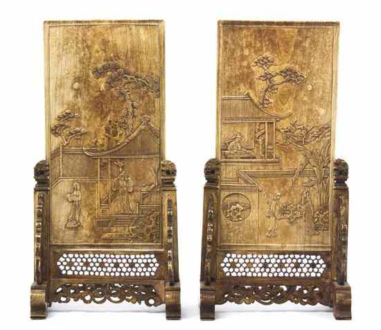 Appraisal: A Pair of Chinese Ivory Screens of rectangular form with