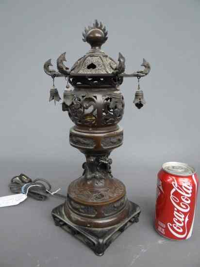 Appraisal: Bronze Asian lamp '' Ht