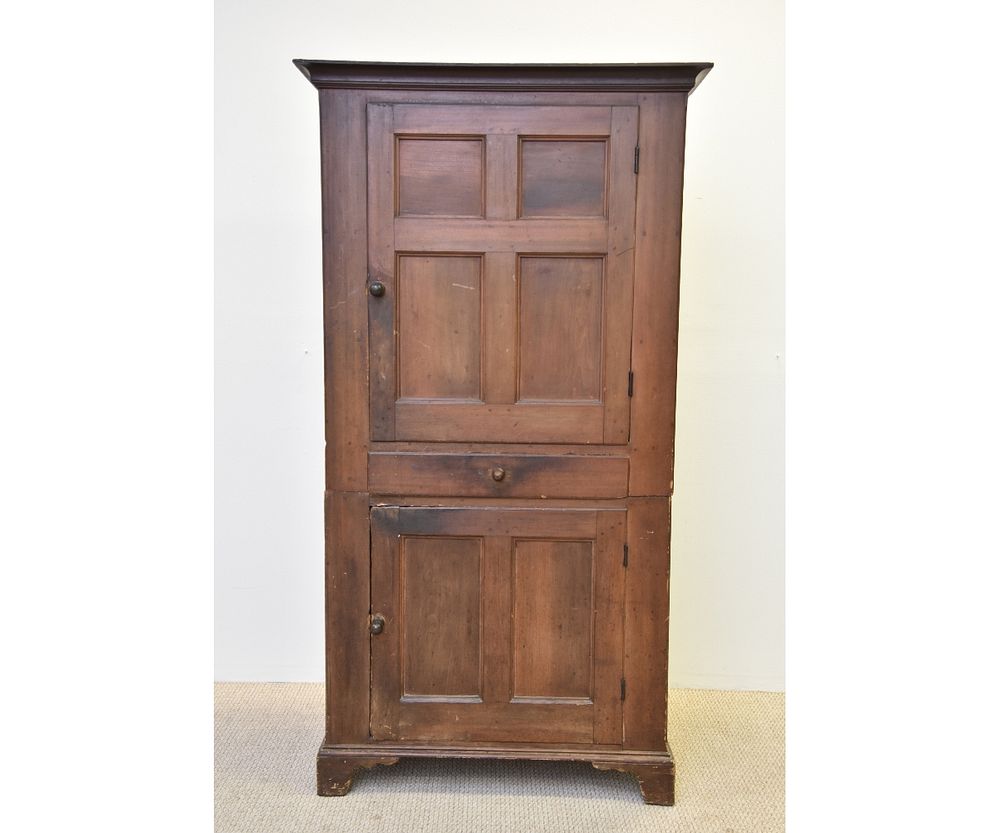 Appraisal: Pennsylvania Country Poplar Cupboard Pennsylvania country poplar two-piece cupboard circa