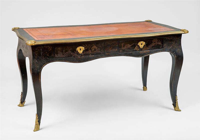 Appraisal: Louis XV Style Gilt-Metal-Mounted Black Lacquer Bureau Plat With tooled