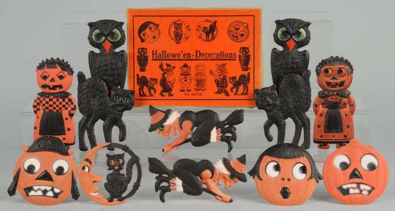 Appraisal: Set of Cardboard Die-Cut Figures Description German Includes witches owls