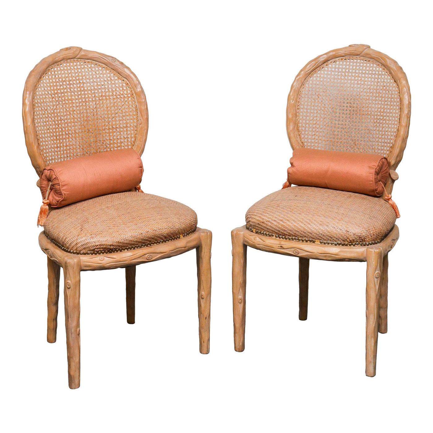 Appraisal: FAUX BOIS CANED BACK WICKER SEAT SIDE CHAIRS PR Pair