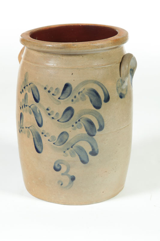 Appraisal: STONEWARE CROCK American nd half- th century Brushed cobalt flourishes