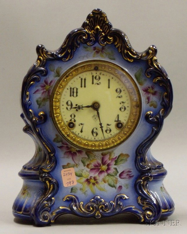 Appraisal: Ansonia Winnipeg China Clock Brooklyn New York with floral decorated