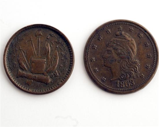 Appraisal: Civil War Patriotic Coins Copper First dated with Liberty on